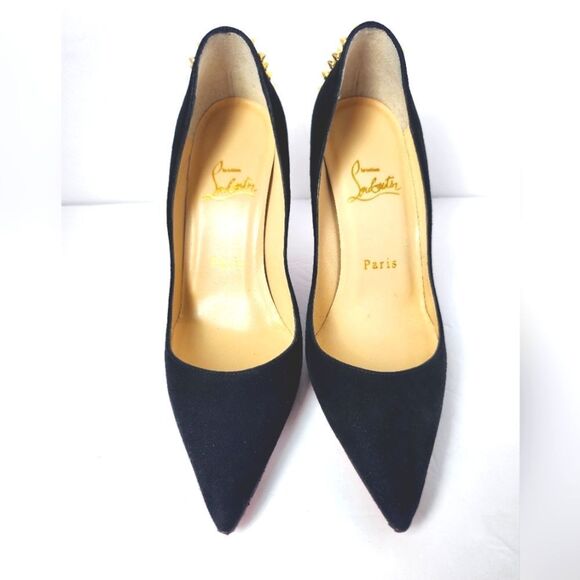 Christian Louboutin Zappa 100 Suede Specchio Heels Spike Black Gold Size 36 - Picture 3 of 14